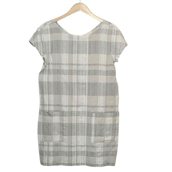 Eileen Fisher Plaid Tunic Dress Gray White Linen Cotton Minimalist Relaxed Fit S - Picture 1 of 16